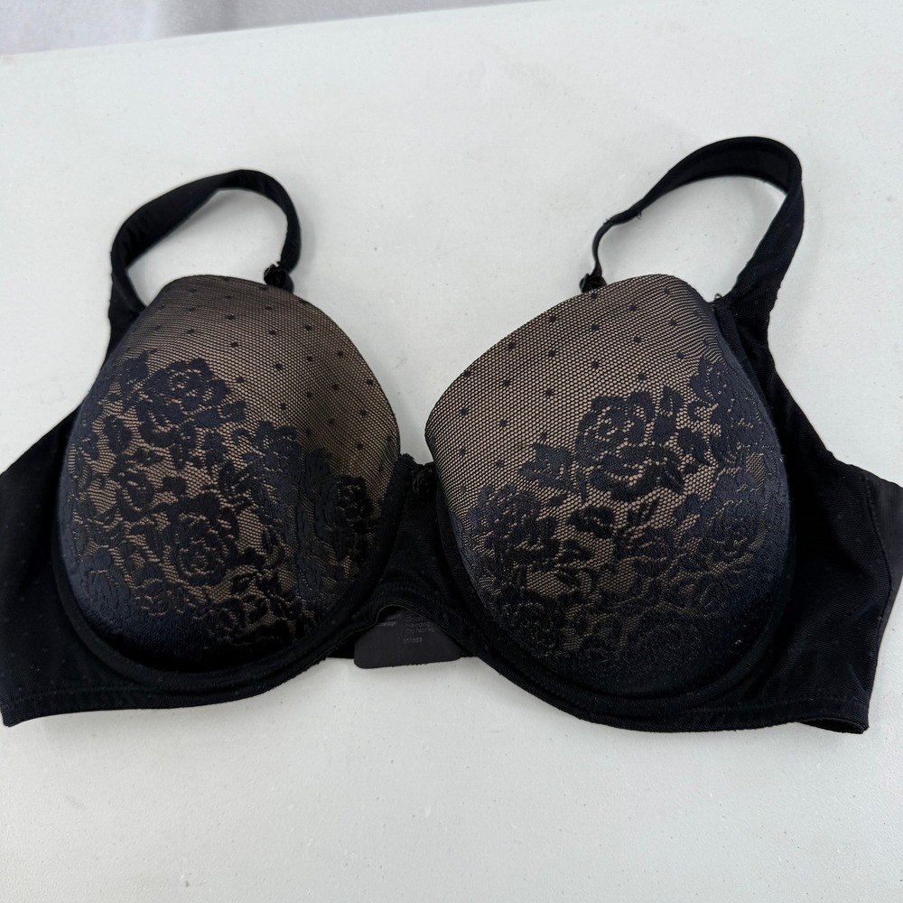 Soma Bra Women 36D Black Floral Lace Stunning Support Full Coverage Polka Dot